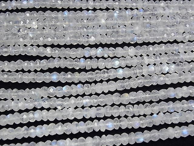 [Video] High Quality Rainbow Moonstone AAA- Faced Button Rondelle [S Size] Half or 1strand beads (approx. 15 inches/36 cm)