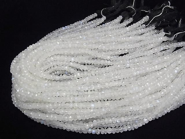 [Video] High Quality Rainbow Moonstone AAA- Faced Button Rondelle [S Size] Half or 1strand beads (approx. 15 inches/36 cm)