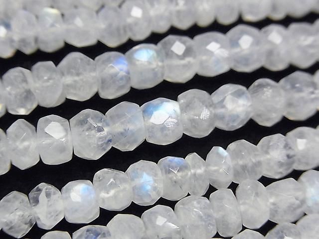 [Video] High Quality Rainbow Moonstone AAA- Faced Button Rondelle [M Size] Half or 1strand beads (approx. 15 inches/36 cm)