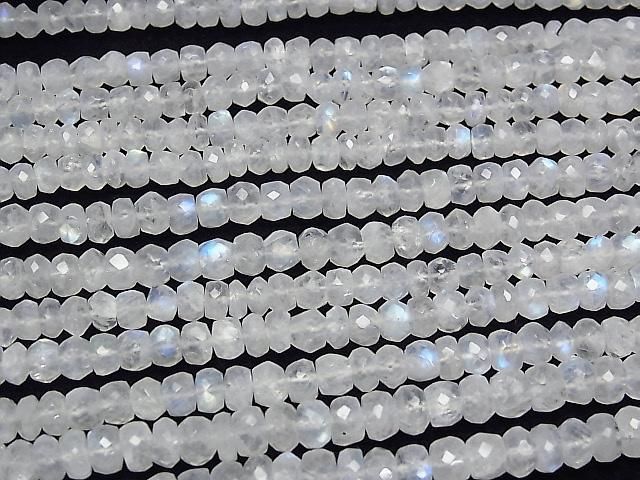 [Video] High Quality Rainbow Moonstone AAA- Faced Button Rondelle [M Size] Half or 1strand beads (approx. 15 inches/36 cm)