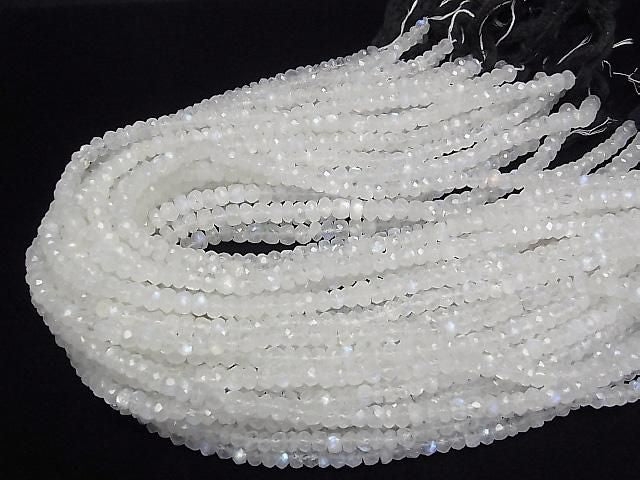 [Video] High Quality Rainbow Moonstone AAA- Faced Button Rondelle [M Size] Half or 1strand beads (approx. 15 inches/36 cm)