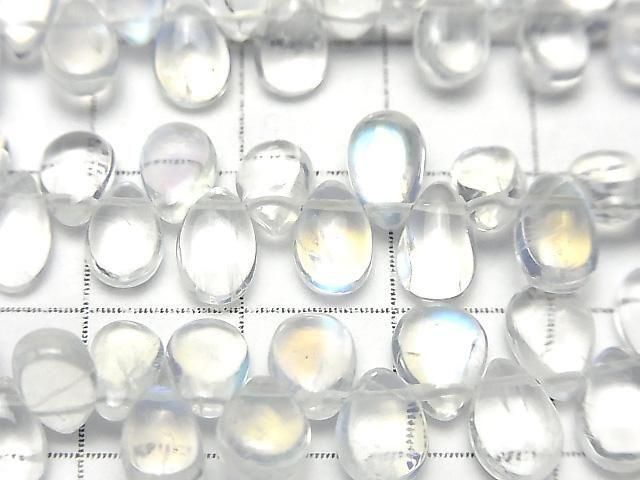 [Video] High Quality Rainbow Moonstone AAA Pear Shape (Smooth) Half or 1strand Beads (approx. 11 inches/28 cm)