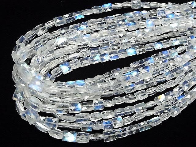 [Video] High Quality Rainbow Moonstone AAA Faceted Rectangle Half or 1strand Beads (approx. 11 inches/28 cm)