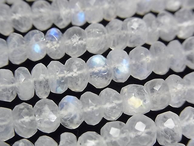 [Video] High Quality Rainbow Moonstone AAA- Faced Button Rondelle [L Size] Half or 1strand beads (approx. 15 inches/36 cm)