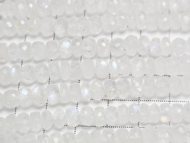 [Video] High Quality Rainbow Moonstone AAA- Faced Button Rondelle [L Size] Half or 1strand beads (approx. 15 inches/36 cm)