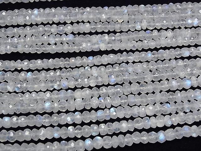 [Video] High Quality Rainbow Moonstone AAA- Faced Button Rondelle [L Size] Half or 1strand beads (approx. 15 inches/36 cm)