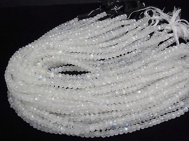 [Video] High Quality Rainbow Moonstone AAA- Faced Button Rondelle [L Size] Half or 1strand beads (approx. 15 inches/36 cm)