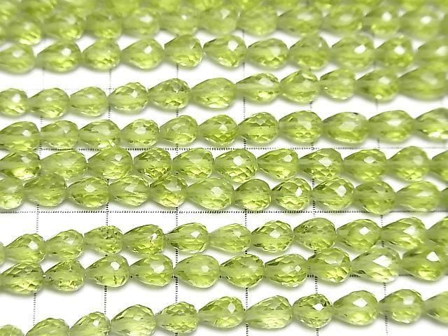 [Video] High Quality Peridot AAA- Vertical Hole Faceted Drop half or 1strand beads (aprx.7inch/18cm)