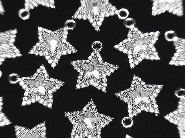 [Video] Metal parts Star motif charm 13x11mm Silver Color (with CZ) 1pc