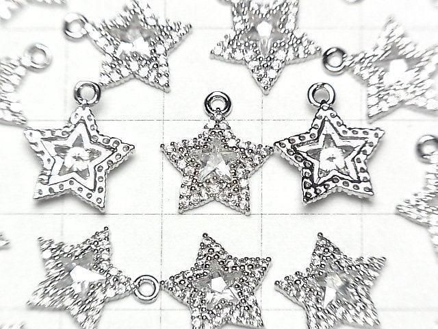 [Video] Metal parts Star motif charm 13x11mm Silver Color (with CZ) 1pc