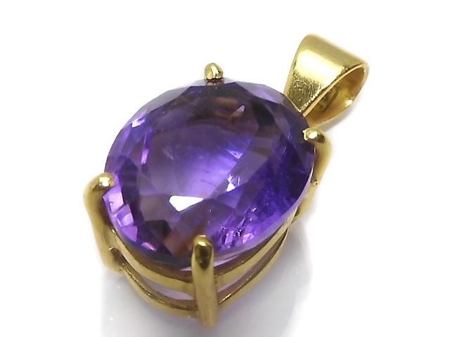 [Video][One of a kind] High Quality Amethyst AAA Faceted Pendant 18KGP NO.116