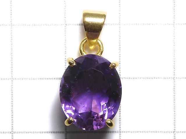 [Video][One of a kind] High Quality Amethyst AAA Faceted Pendant 18KGP NO.116