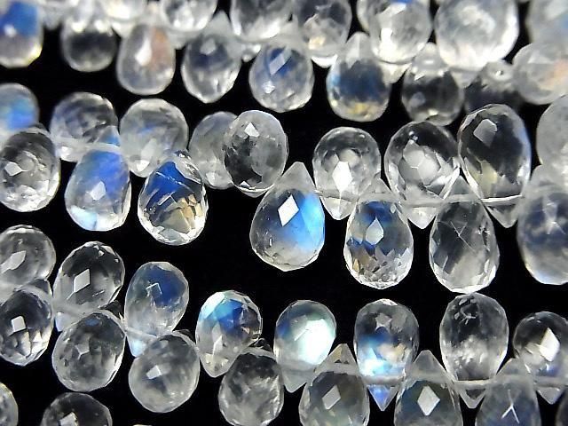 [Video] High Quality Rainbow Moonstone AAA Drop Faceted Briolette Half or 1strand Beads (approx. 11 inches/28 cm)