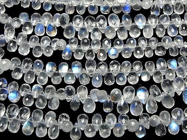 [Video] High Quality Rainbow Moonstone AAA Drop Faceted Briolette Half or 1strand Beads (approx. 11 inches/28 cm)