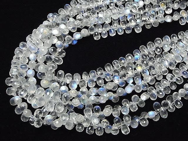 [Video] High Quality Rainbow Moonstone AAA Drop Faceted Briolette Half or 1strand Beads (approx. 11 inches/28 cm)