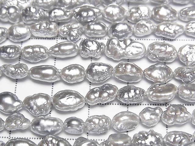 [Video] Fresh Water Pearl AA Silver Baroque 6-9mm Pearl Coated 1strand Beads (approx. 15inch/38cm)