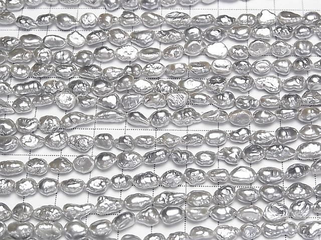 [Video] Fresh Water Pearl AA Silver Baroque 6-9mm Pearl Coated 1strand Beads (approx. 15inch/38cm)