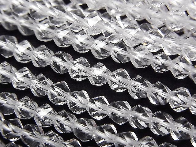 Crystal (Fused Quartz) AAA 8-Faceted Twist x Multiple Facets 4mm 1strand beads (approx. 15inch/36cm) High Quality!