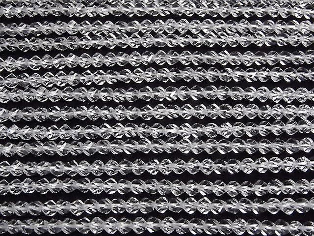 Crystal (Fused Quartz) AAA 8-Faceted Twist x Multiple Facets 4mm 1strand beads (approx. 15inch/36cm) High Quality!