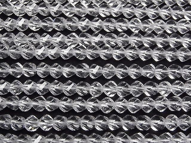 Crystal (Fused Quartz) AAA 8-Faceted Twist x Multiple Facets 6mm 1strand beads (approx. 15inch/36cm) High Quality!