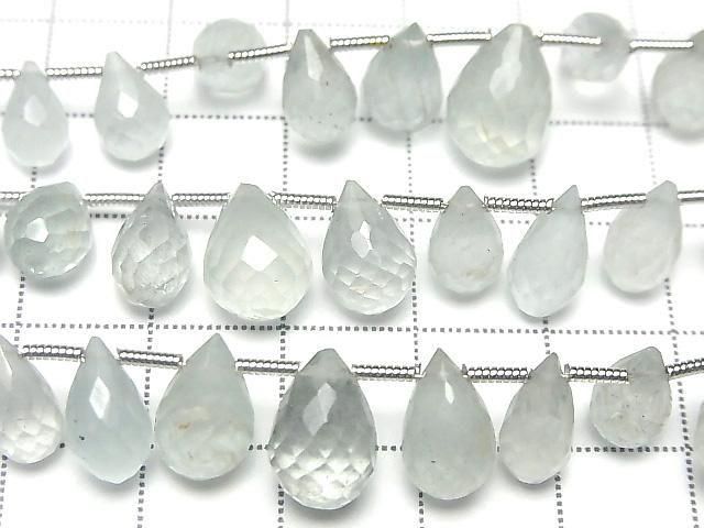 [Video] Milky Aquamarine AA++ Drop Faceted Briolette half or 1 strand (26pcs)