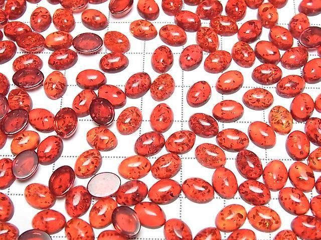 [Video] Cracked Red Amber Oval Cabochon 8x6mm 5pcs