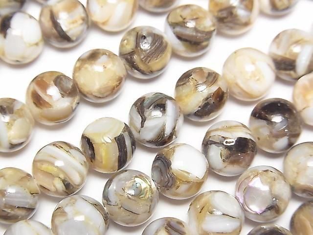 [Video] Mosaic Shell Round 8mm Brown 1strand beads (approx. 15 inches/38 cm)