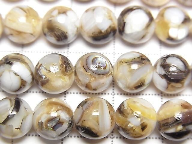 [Video] Mosaic Shell Round 8mm Brown 1strand beads (approx. 15 inches/38 cm)