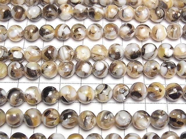 [Video] Mosaic Shell Round 8mm Brown 1strand beads (approx. 15 inches/38 cm)