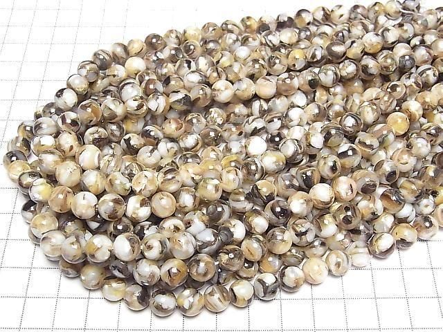 [Video] Mosaic Shell Round 8mm Brown 1strand beads (approx. 15 inches/38 cm)