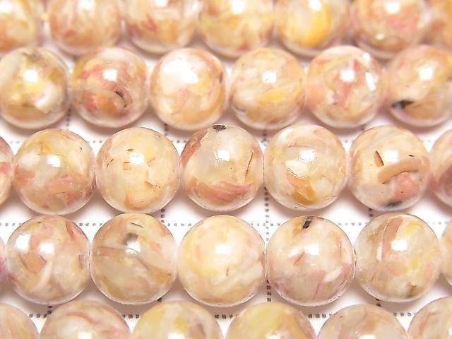 [Video] Mosaic Shell Round 8mm Pink 1strand beads (approx. 15 inches/38 cm)