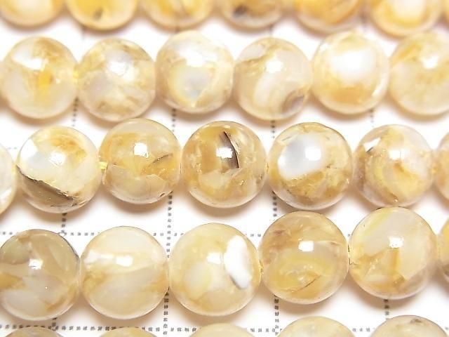 [Video] Mosaic Shell Round 8mm Beige 1strand beads (approx. 15 inches/38 cm)