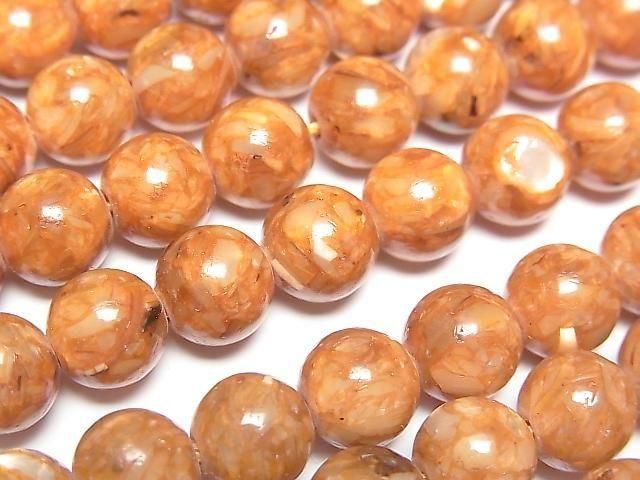 [Video] Mosaic Shell Round 8mm Orange 1strand beads (approx. 15 inches/38 cm)