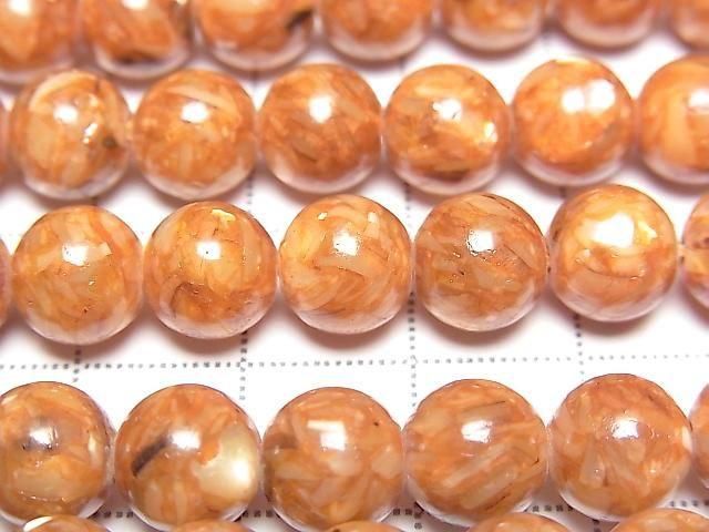[Video] Mosaic Shell Round 8mm Orange 1strand beads (approx. 15 inches/38 cm)