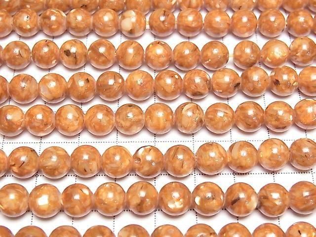 [Video] Mosaic Shell Round 8mm Orange 1strand beads (approx. 15 inches/38 cm)