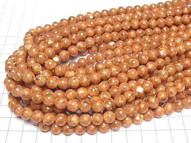 [Video] Mosaic Shell Round 8mm Orange 1strand beads (approx. 15 inches/38 cm)