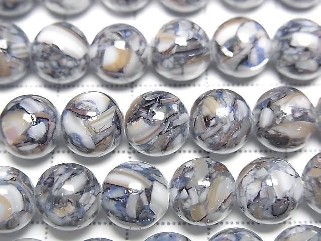 [Video] Mosaic Shell Round 8mm Blue 1strand beads (approx. 15 inches/38 cm)