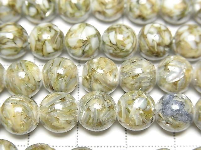 [Video] Mosaic Shell Round 8mm Green 1strand beads (approx. 15 inches/38 cm)