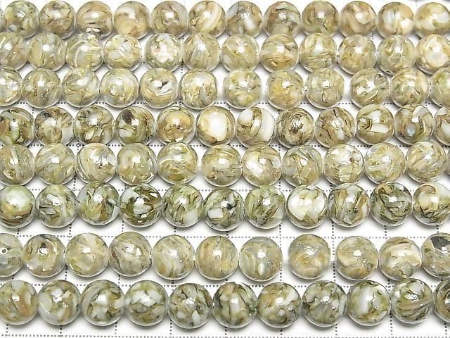 [Video] Mosaic Shell Round 8mm Green 1strand beads (approx. 15 inches/38 cm)