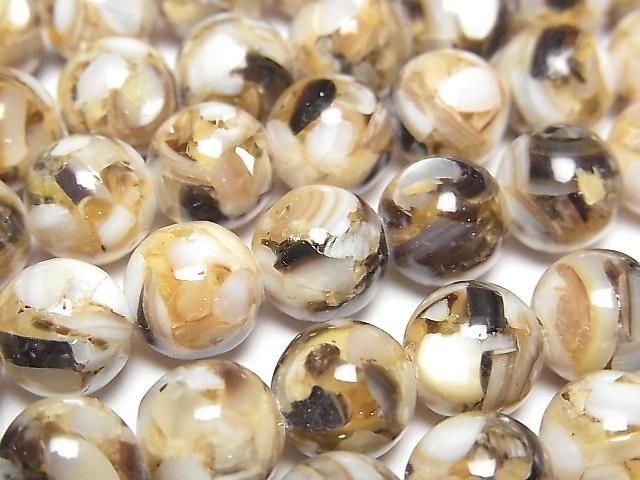 [Video] Mosaic Shell Round 10mm Brown 1strand beads (approx. 15 inches/38 cm)