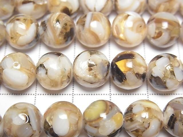 [Video] Mosaic Shell Round 10mm Brown 1strand beads (approx. 15 inches/38 cm)