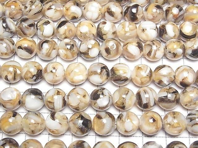 [Video] Mosaic Shell Round 10mm Brown 1strand beads (approx. 15 inches/38 cm)