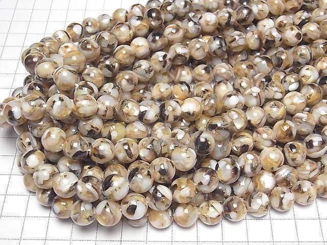 [Video] Mosaic Shell Round 10mm Brown 1strand beads (approx. 15 inches/38 cm)