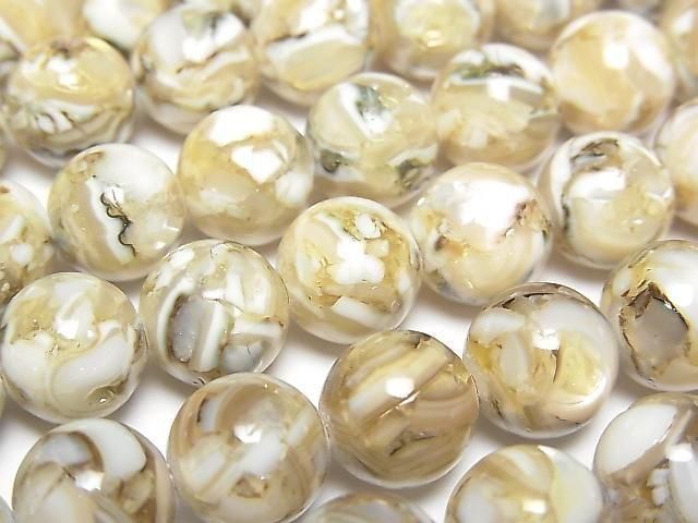[Video] Mosaic Shell Round 10mm Beige 1strand beads (approx. 15 inches/38 cm)
