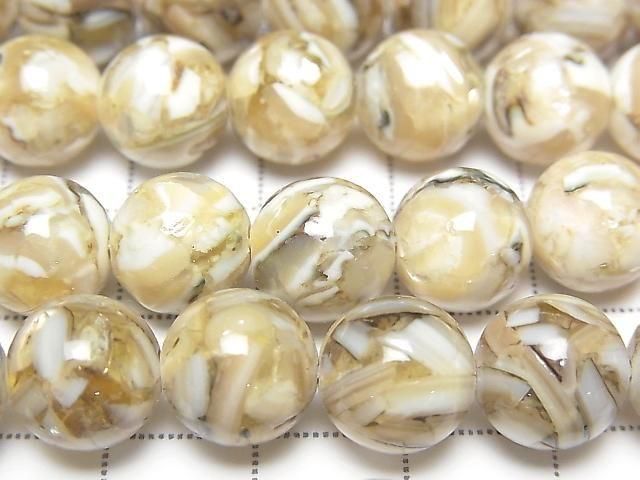 [Video] Mosaic Shell Round 10mm Beige 1strand beads (approx. 15 inches/38 cm)