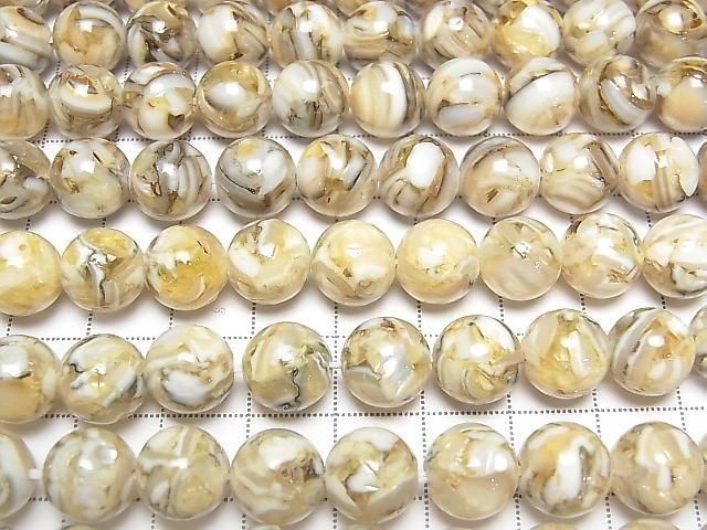 [Video] Mosaic Shell Round 10mm Beige 1strand beads (approx. 15 inches/38 cm)