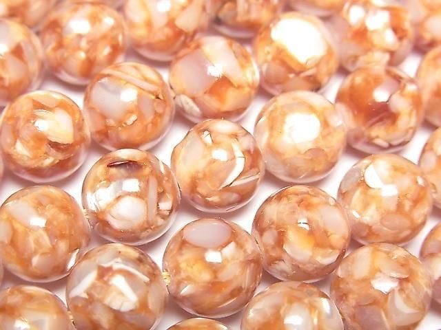 [Video] Mosaic Shell Round 10mm Orange 1strand beads (approx. 15 inches/38 cm)