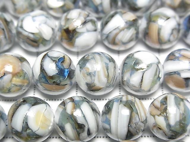 [Video] Mosaic Shell Round 10mm Blue 1strand beads (approx. 15 inches/38 cm)