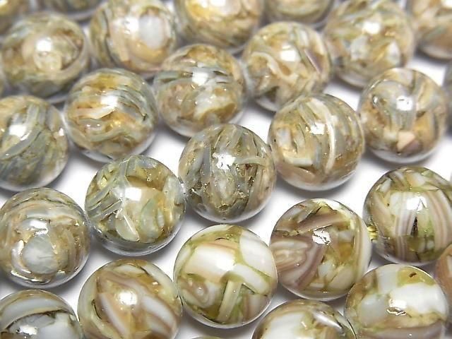 [Video] Mosaic Shell Round 10mm Green 1strand beads (approx. 15 inches/38 cm)
