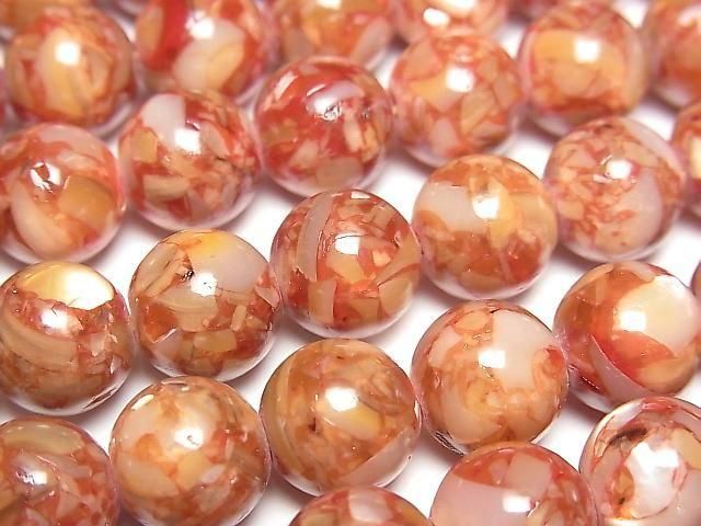 [Video] Mosaic Shell Round 10mm Red 1strand beads (approx. 15 inches/38 cm)